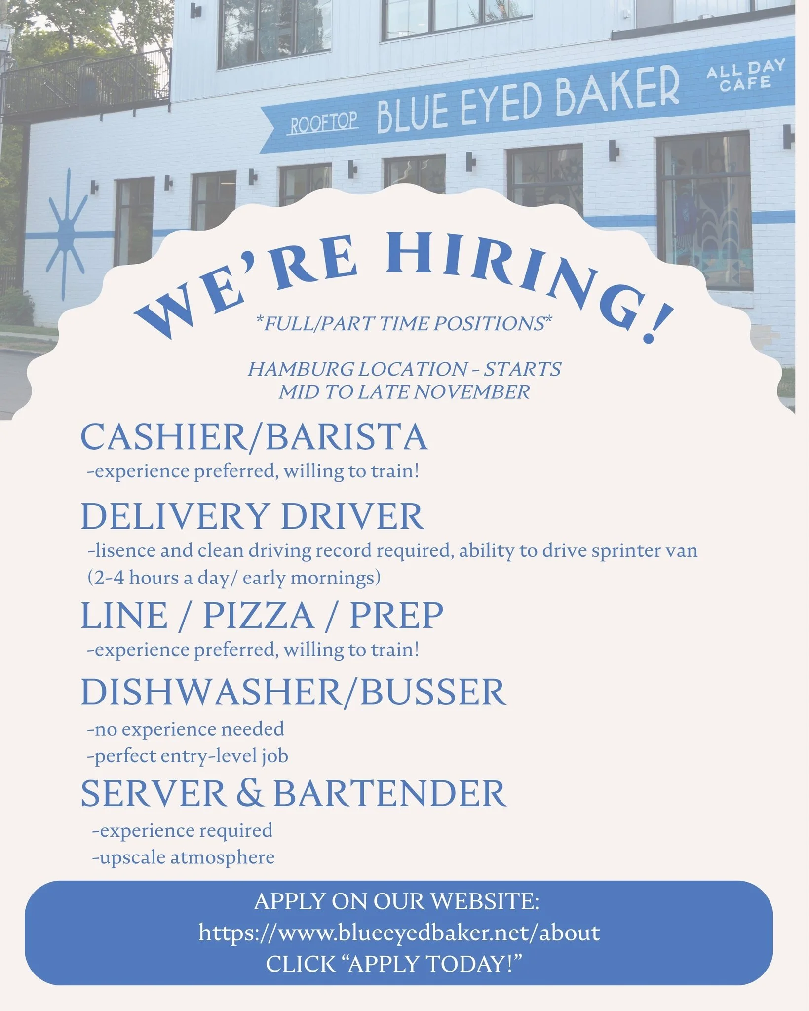 ✶HIRING✶

we are hiring for our new location in Hamburg! (position starts mid-late November)

apply on our website under the &quot;about&quot; tab, and scroll to the bottom to submit your application.