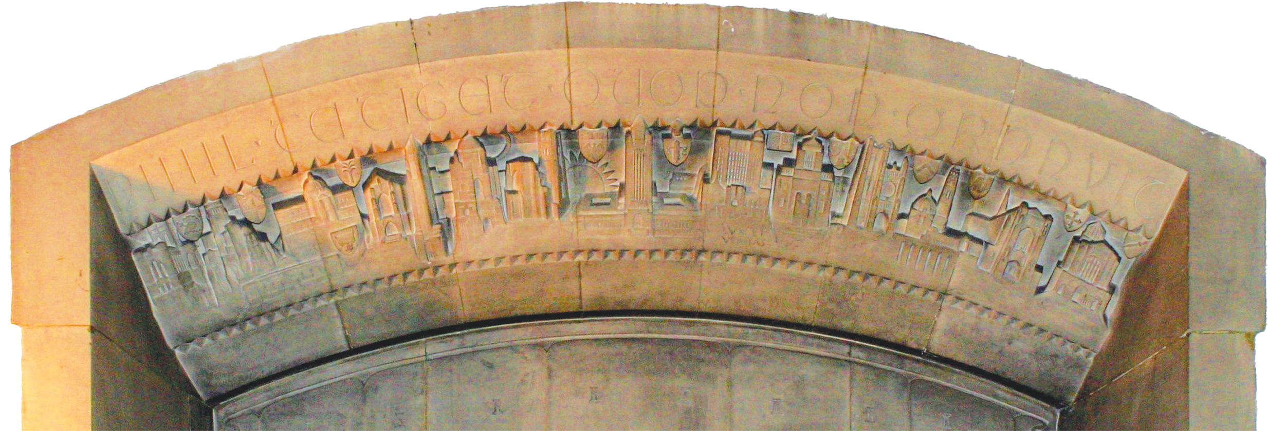 Arc above him, featuring his buildings 