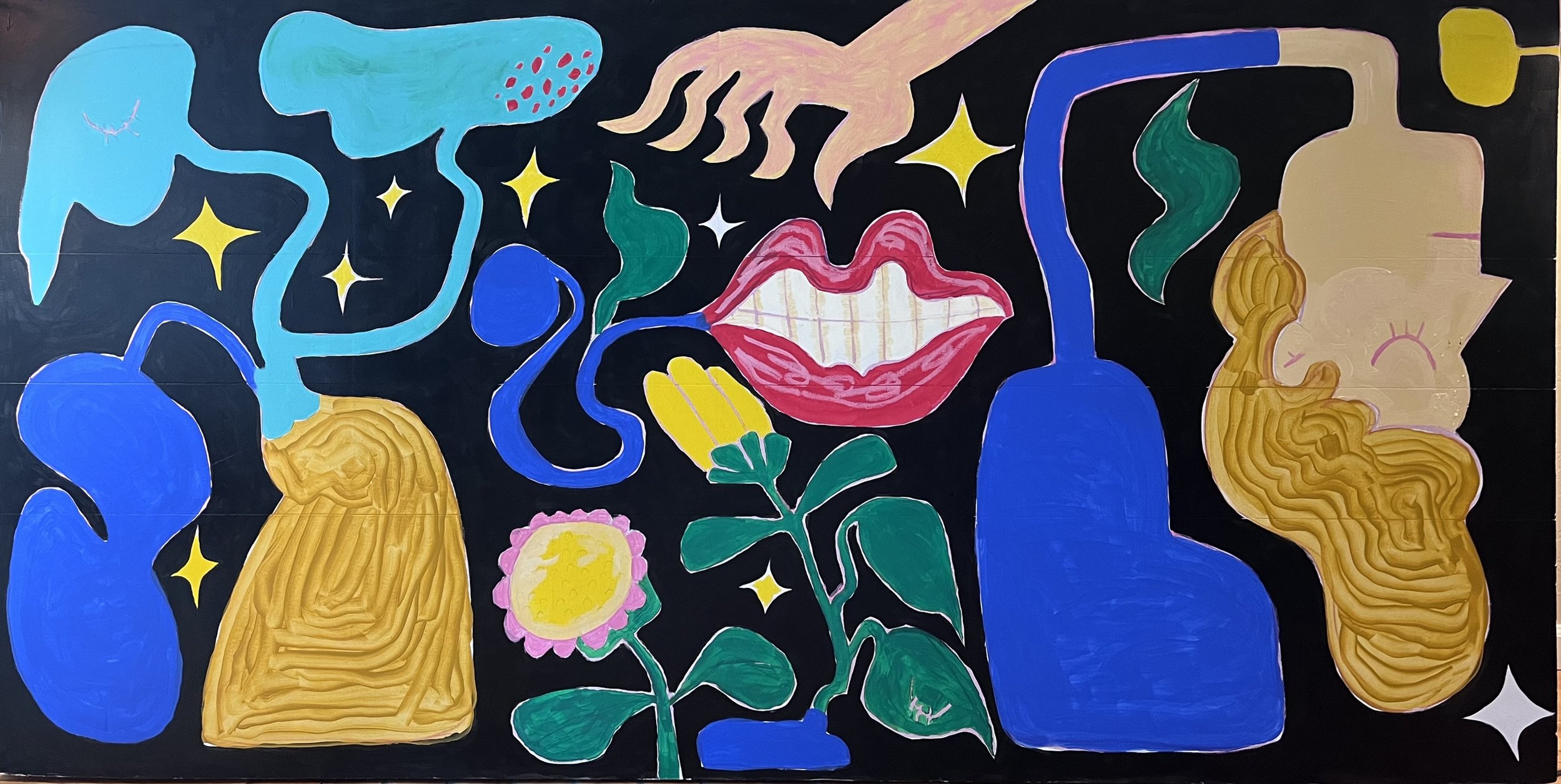 "Headless" Acrylic paint on pink foam board 4' x 8'