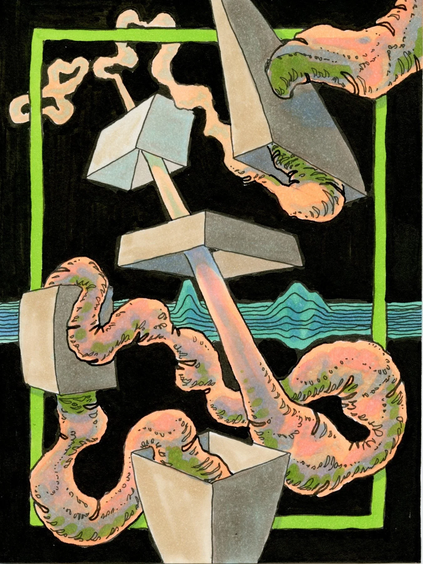 Fluxpective, 4.5x6" pen & ink on paper, 2025