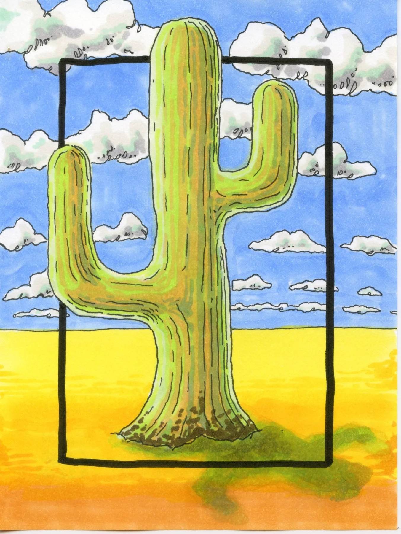 Solo Saguaro, 4.5x6" pen & ink on paper, 2025