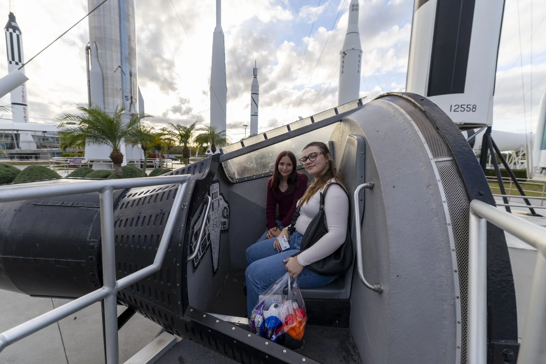 Meg and Sophia in the Mercury Capsule