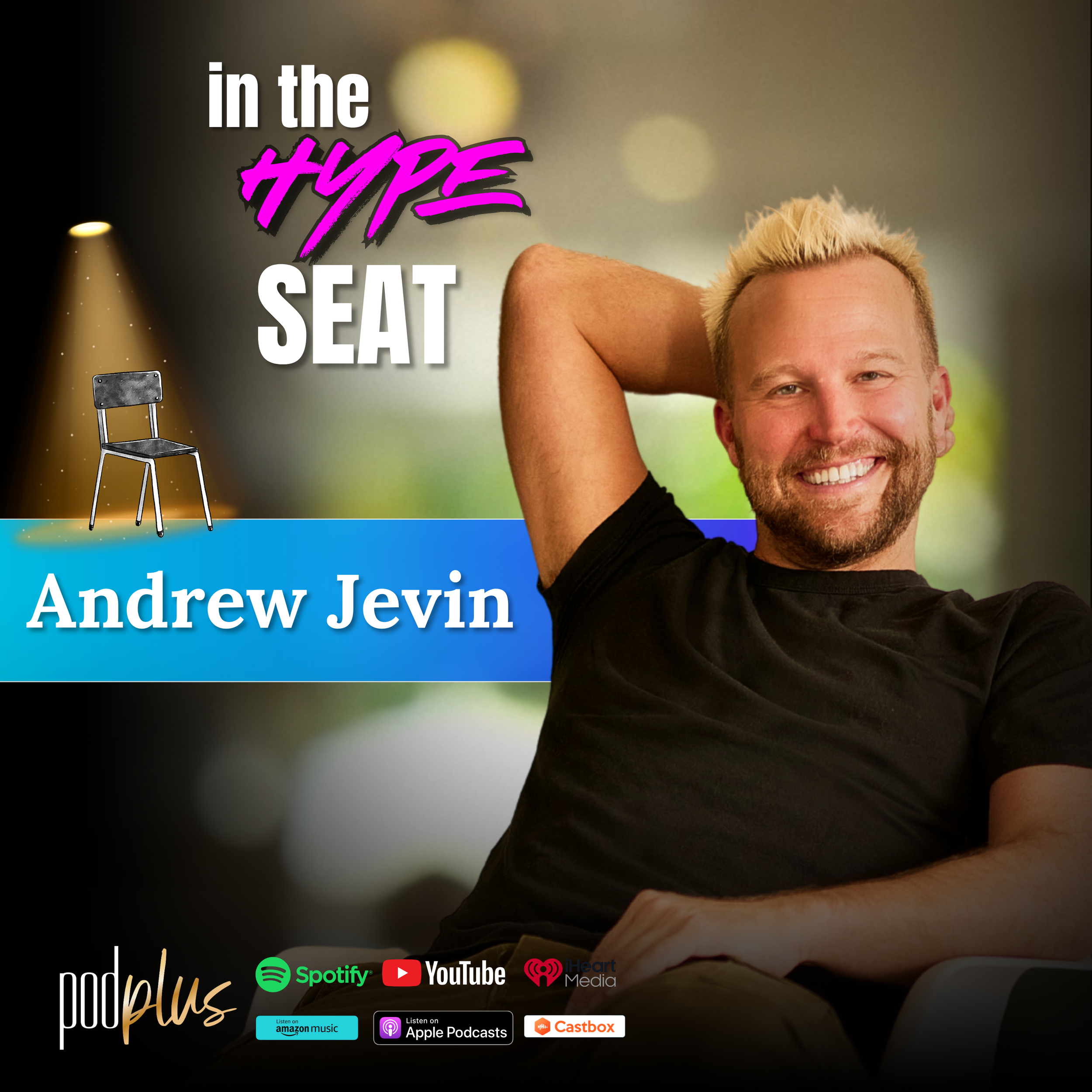 Andrew Jevin podcast recording at PodPlus Studios Jupiter Florida, real estate marketing coach discussing Social Summit 2026, personal branding for agents and building community through storytelling on In The Hype Seat with Holly Meyer Lucas