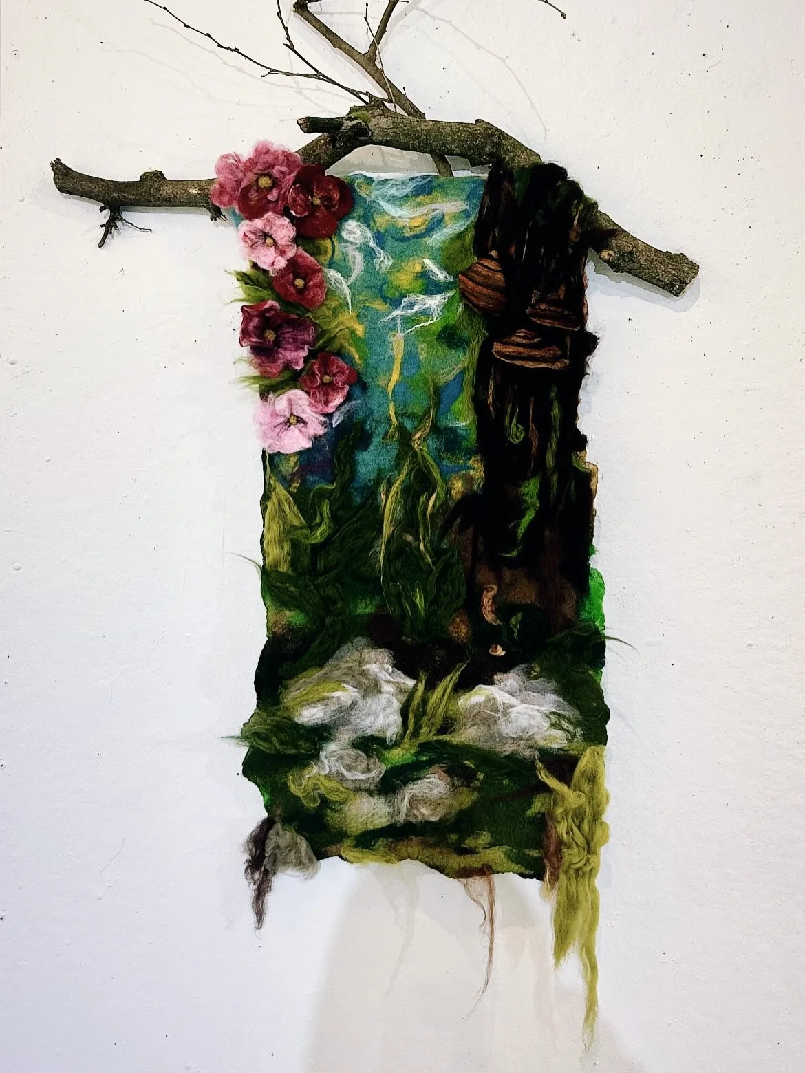 &ldquo;Where Calm Moves Through Me&rdquo; 
Wet and Needle felted Wall Hanging.

Learning new processes and mediums always keeps the magic of making alive. I am hoping to dive more into the world of felt this summer.