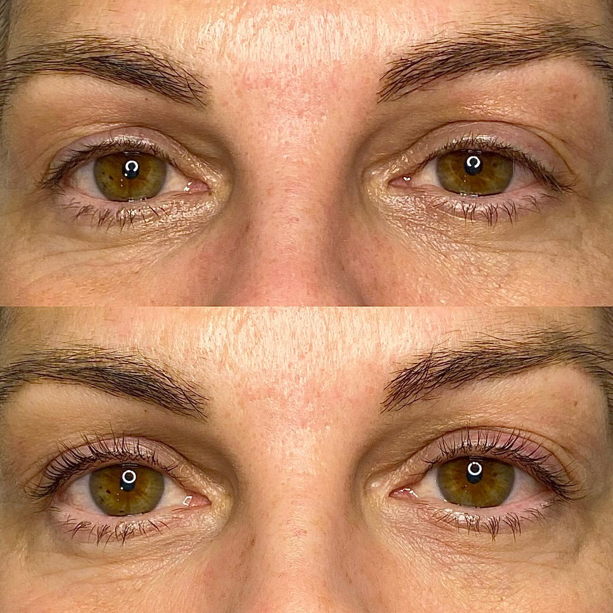 One of my FAVORITE treatments❤️Lash Lift⭐️ Before- lashes are flat, After lashes are lifted and curled opening up the eyes.
⭐️ Lash lifts last approximately 6-8 weeks 
⭐️Require zero maintenance 
⭐️Save on time
⭐️A must for vacation

Get your appoint