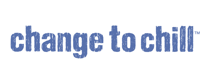 Logo with the words 'change to chill' in blue font.