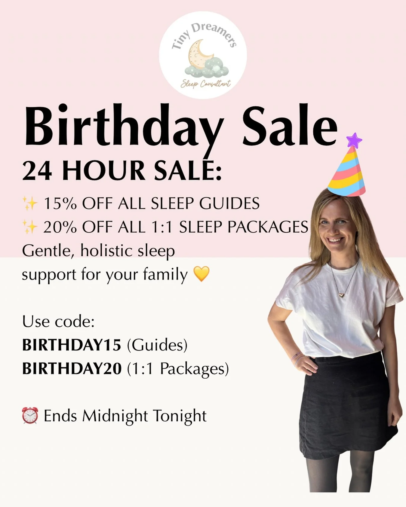 🎂 IT&rsquo;S MY BIRTHDAY! 🎉

And because birthdays are better when they&rsquo;re shared, I&rsquo;m celebrating with a 24-hour Birthday Sale! 🥳

✨ 15% OFF all Sleep Guides
✨ 20% OFF all 1:1 Sleep Support Packages

If you&rsquo;ve been struggling wi