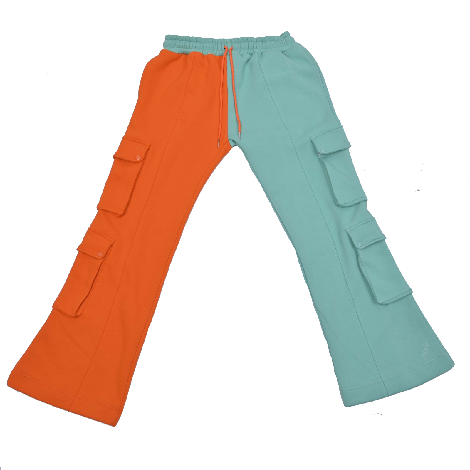 seafoam orange cargo flare pants front.png