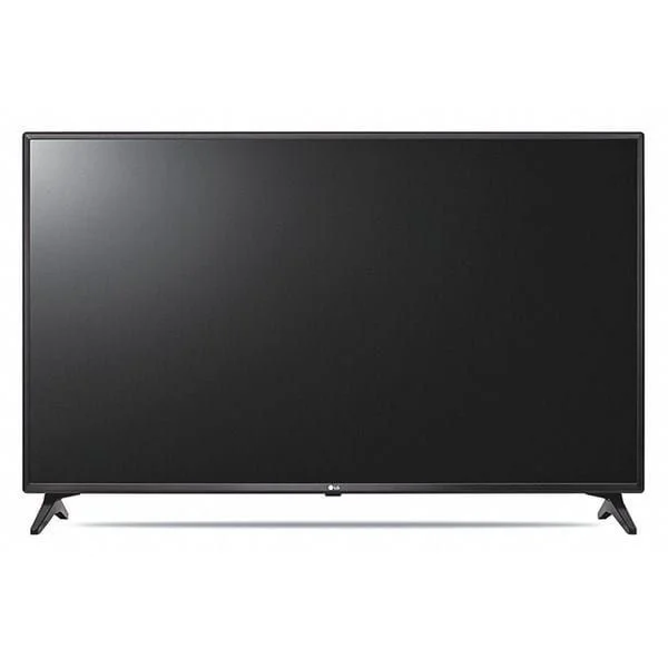 Flat-screen television with a black screen and slim bezel, supported by two angled legs.