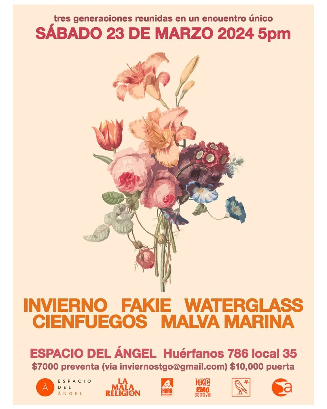 Sábado 23 de Marzo - Waterglass / Fakie / Invierno / Cienfuegos / Malva Marina 