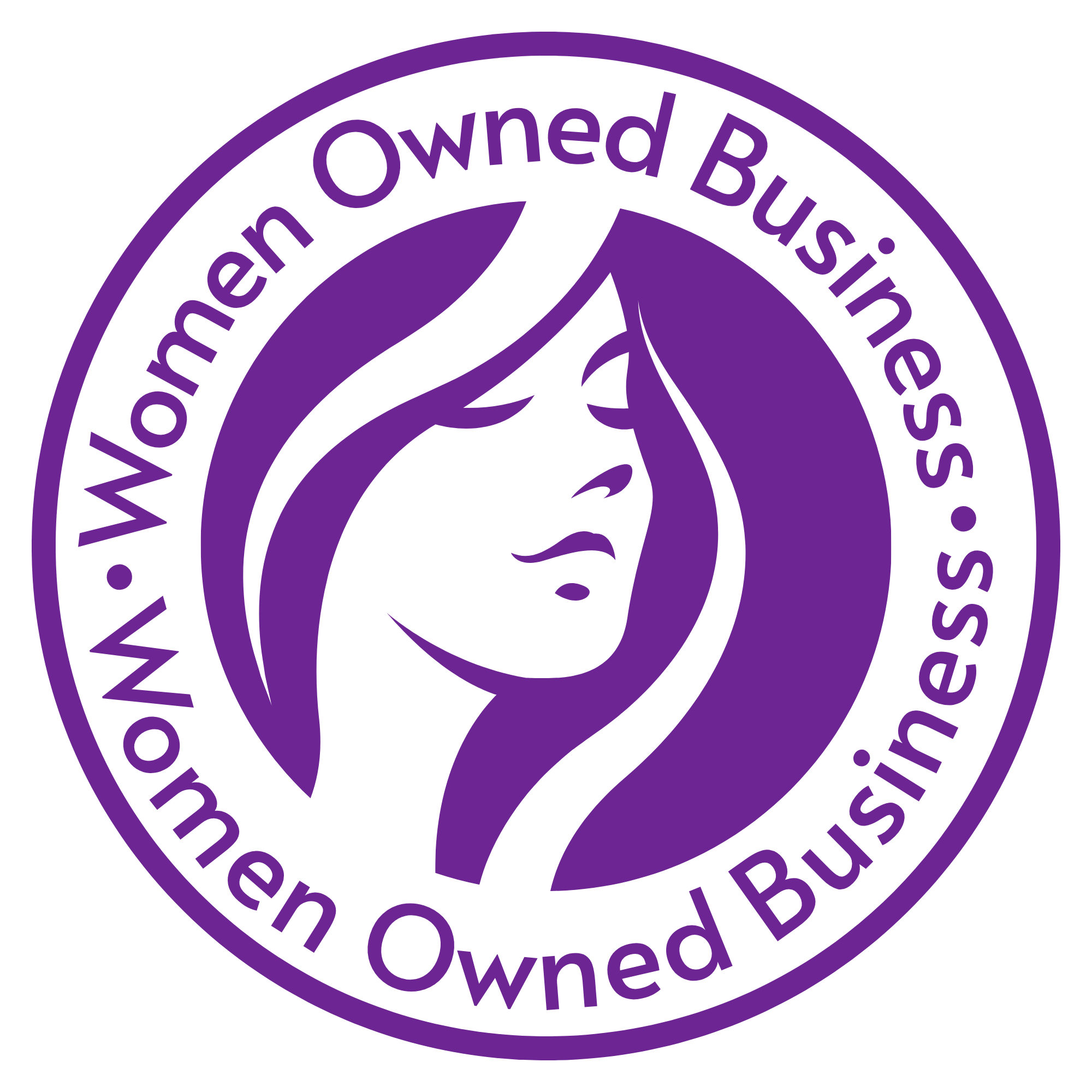 icon showing a woman's face with text reading "women owned business"
