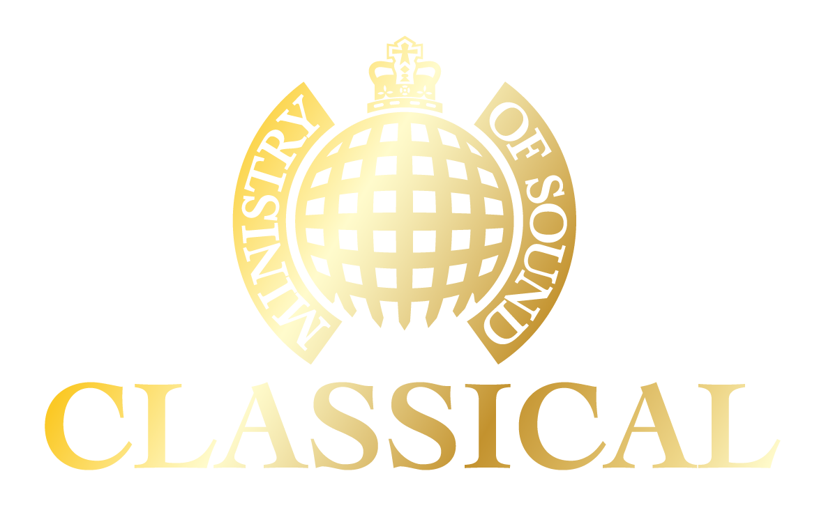 Logo of the Ministry of Sound featuring a golden globe with a crown on top and the words "Ministry of Sound" around it, and the word "Classical" below.