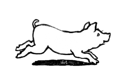 A cartoon-style pig running with a shadow underneath.