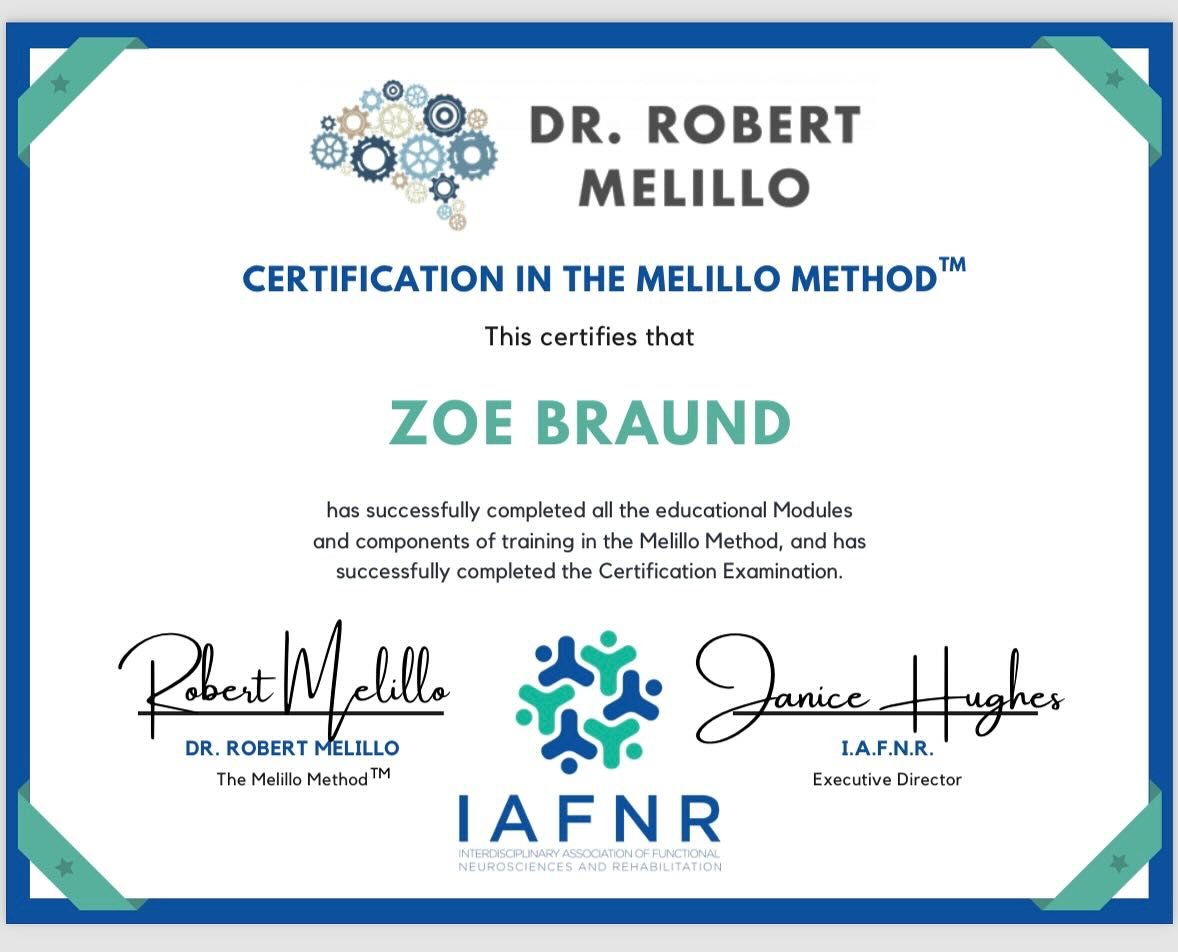It&rsquo;s official! Dr Zoe Braund is now certified in the Melillo Method!  Our programs combine the very best of integrative chiropractic care, chiropractic functional neurology and the Melillo method to build better balance, communication and synch