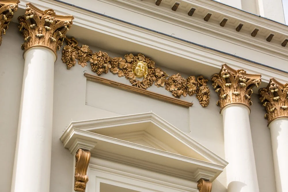 close up of intricate detail above a door from historic restoration