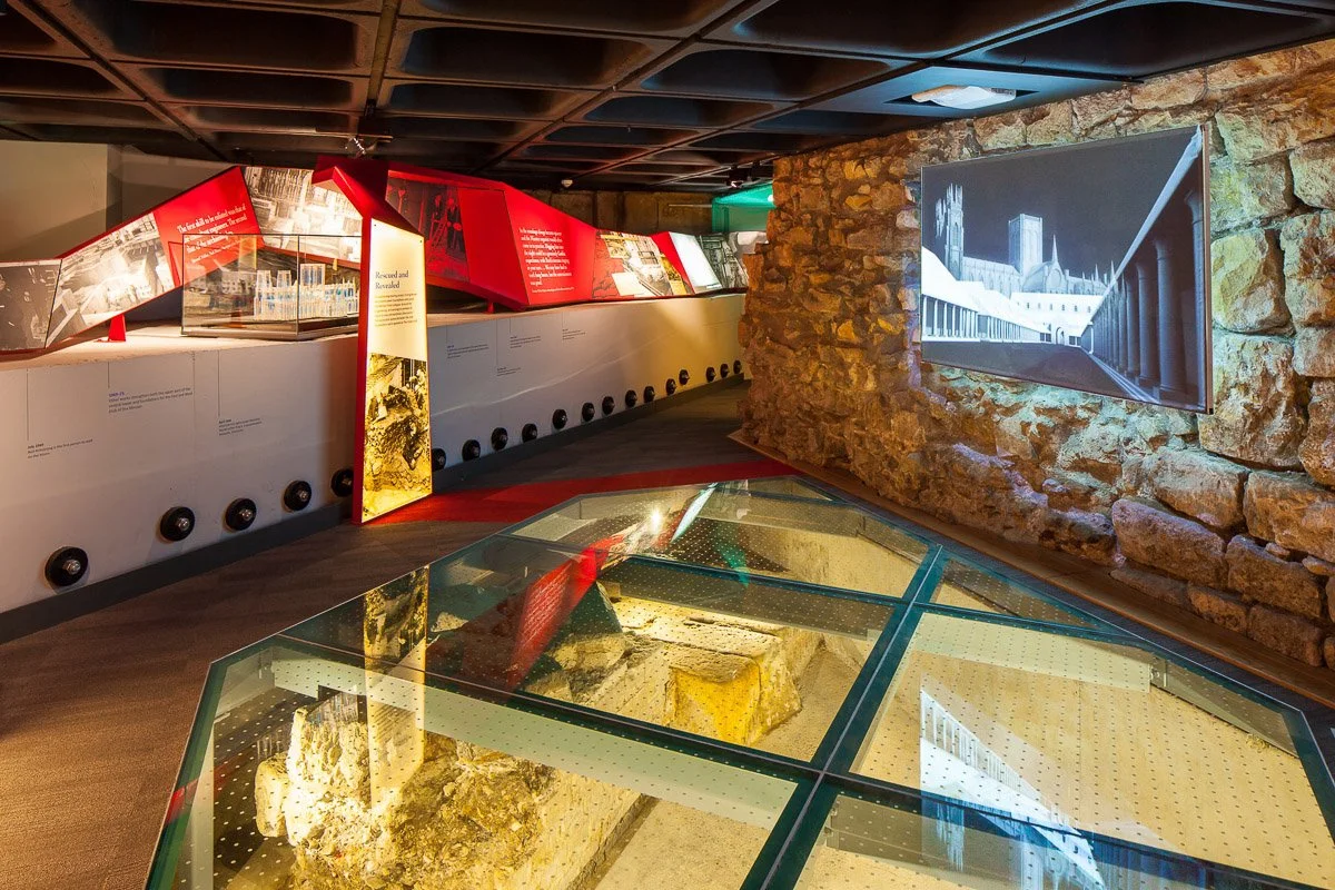 glass covered exhibit in a museum