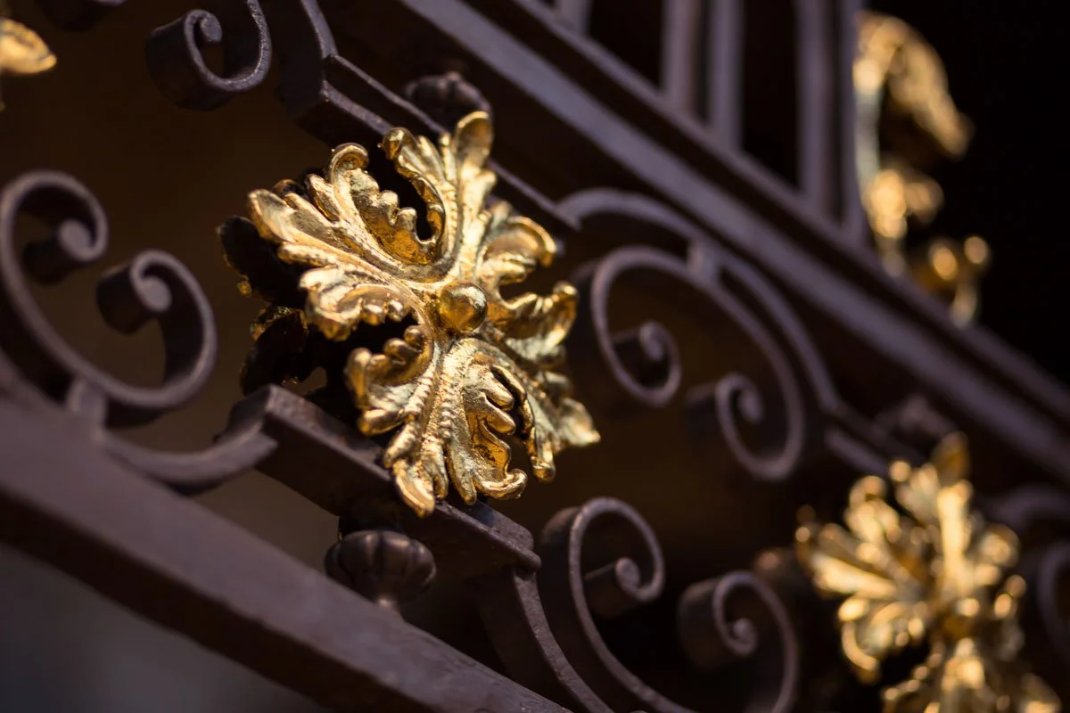 close detail of metal gate recently restored
