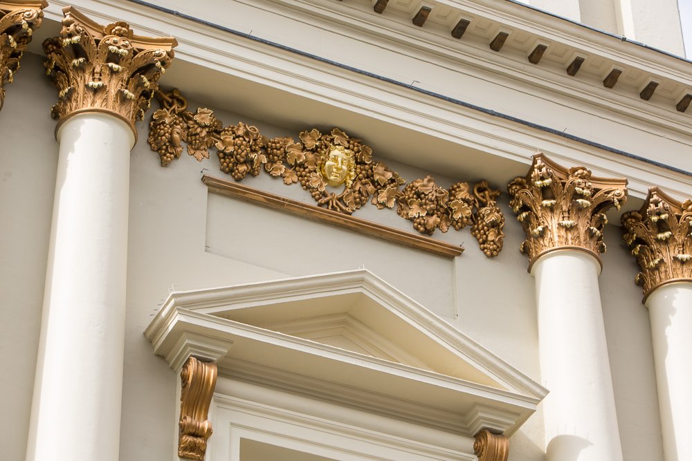  detail of recently restored artwork above the door to Doncaster Mansion House 