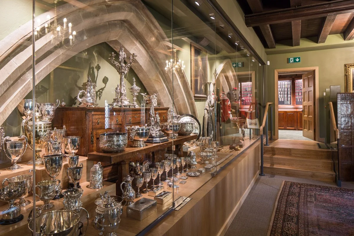display unit in green Howards museum displaying historical artefacts 