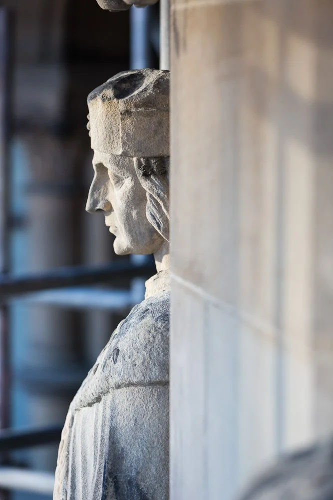 close up of stone statue at historic restoration 