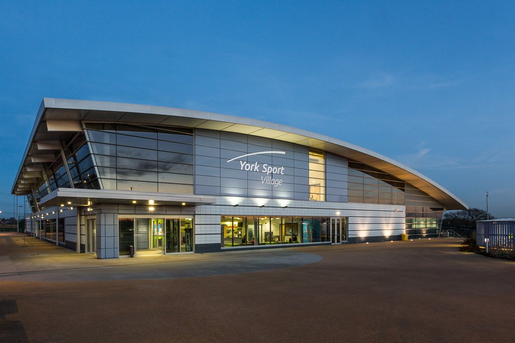 york university sport village at dusk