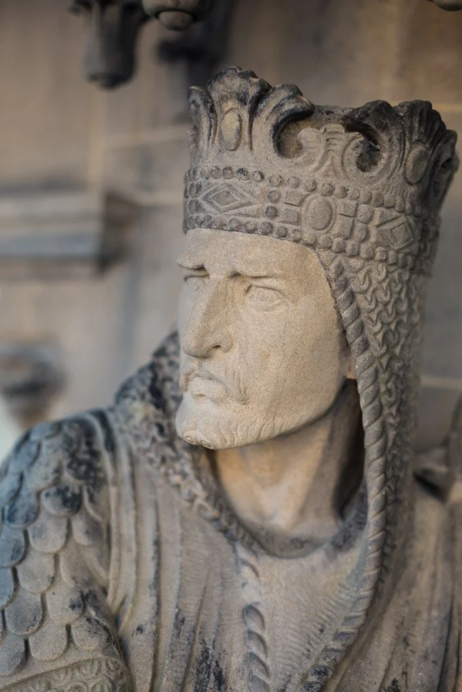 close up of stone statue at historic restoration 