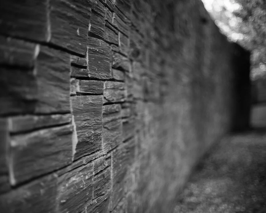 close shallow depth of field image of detailed external stone work