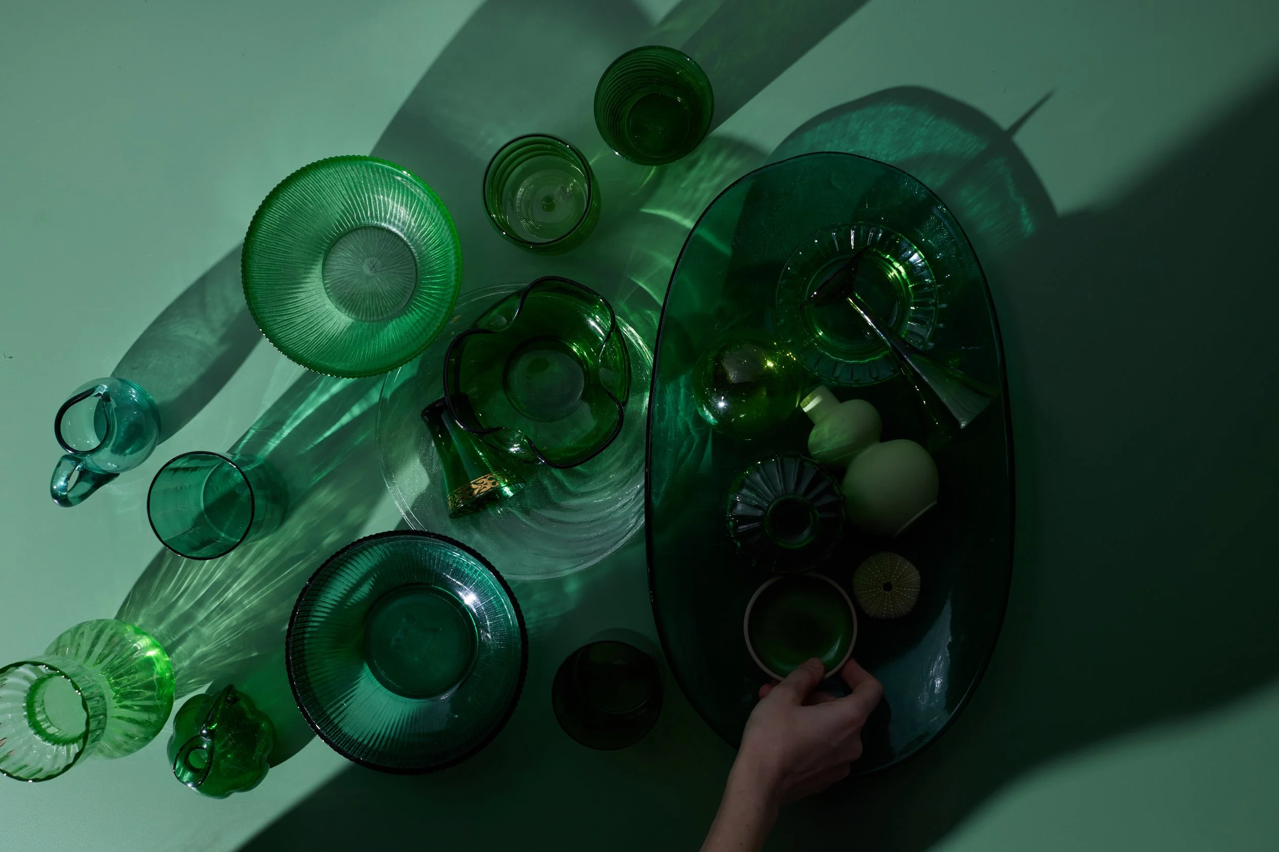 Tabletop scene in green