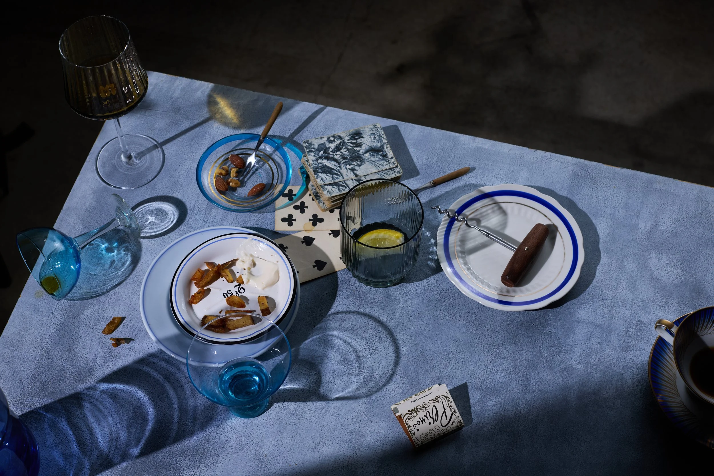 Tabletop scene in blue