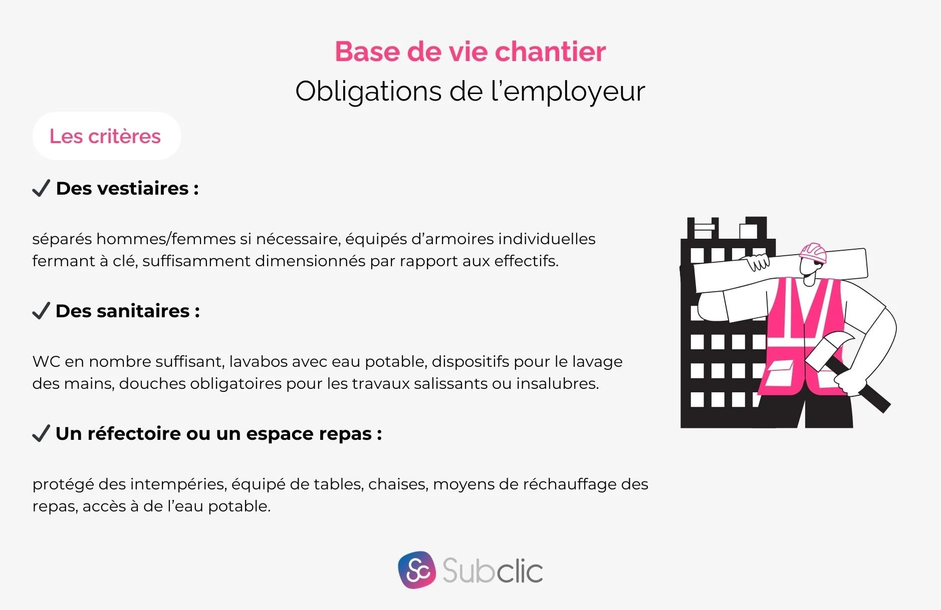 Base de vie de chantier obligations employeur subclic sous-traitance
