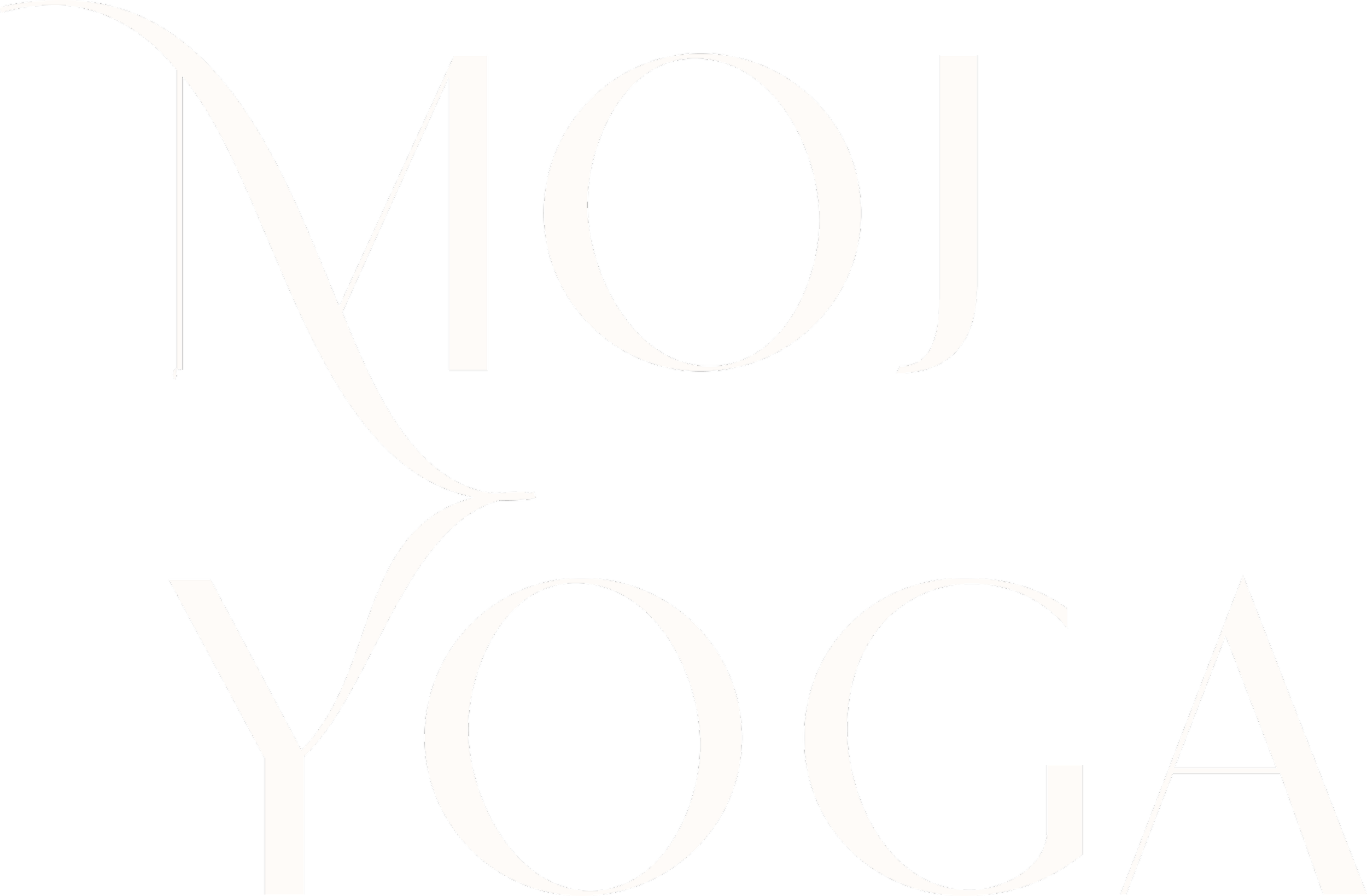 Schwarzer Hintergrund mit weißen, stilisierten Worten "MOJ Yoga" in großer Schrift.