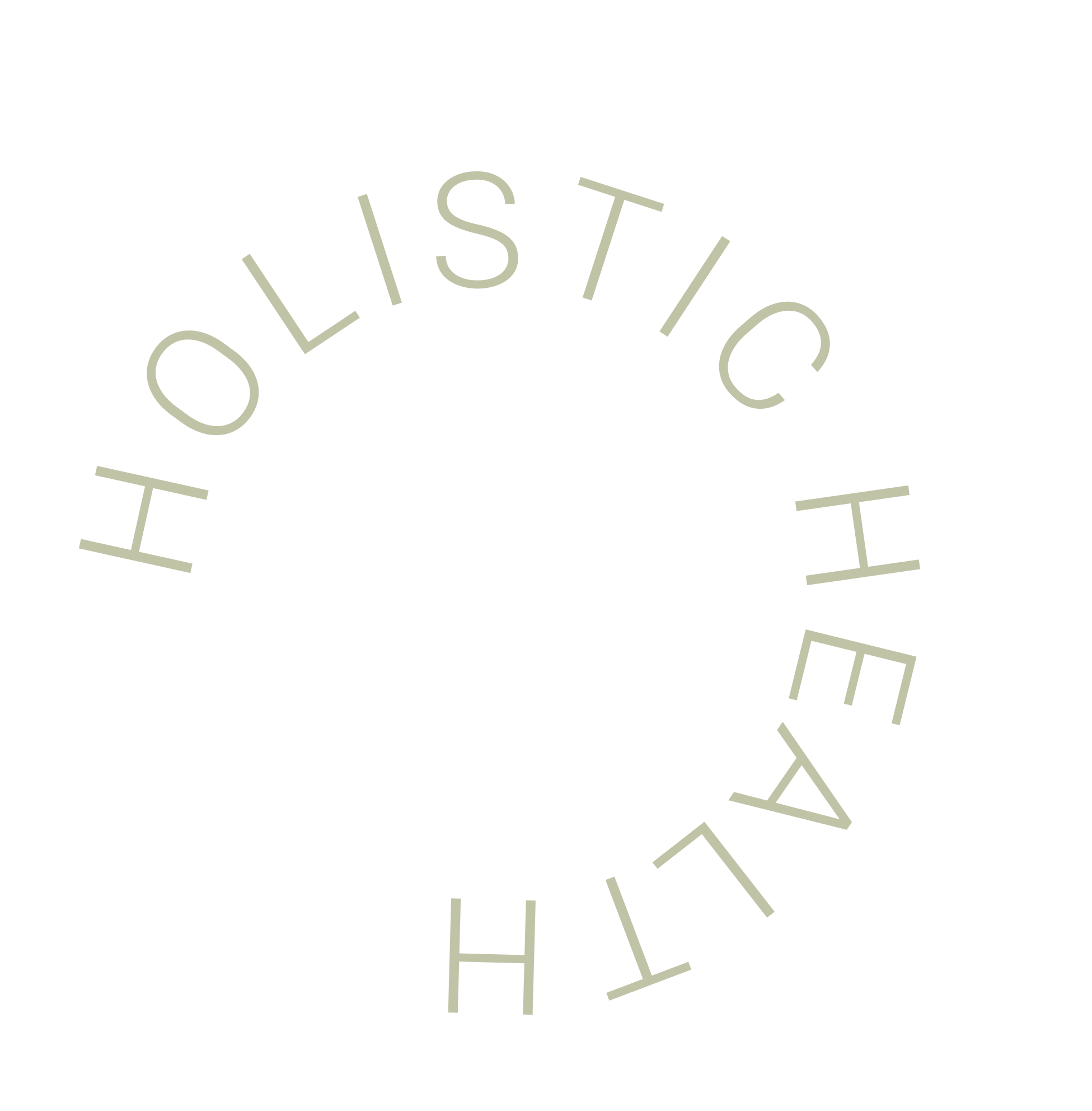 Der Text 'HOLISTIC HEALTH' in kreisförmiger Anordnung in heller Schrift auf transparenten Hintergrund.