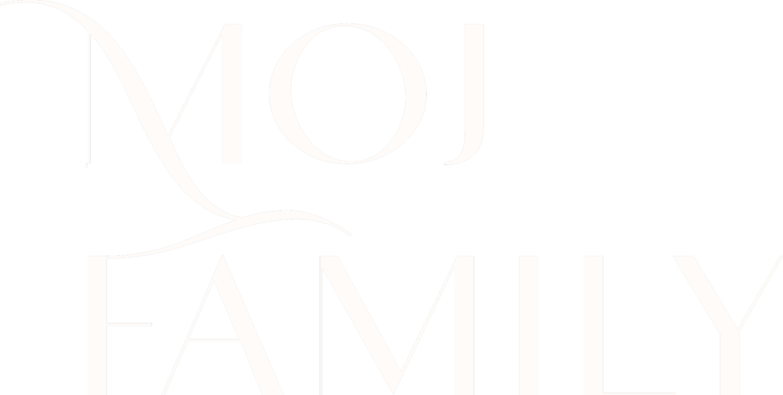 Freigestelltes Logo mit weißen, stilisierten Worten 'MOJ FAMILY'