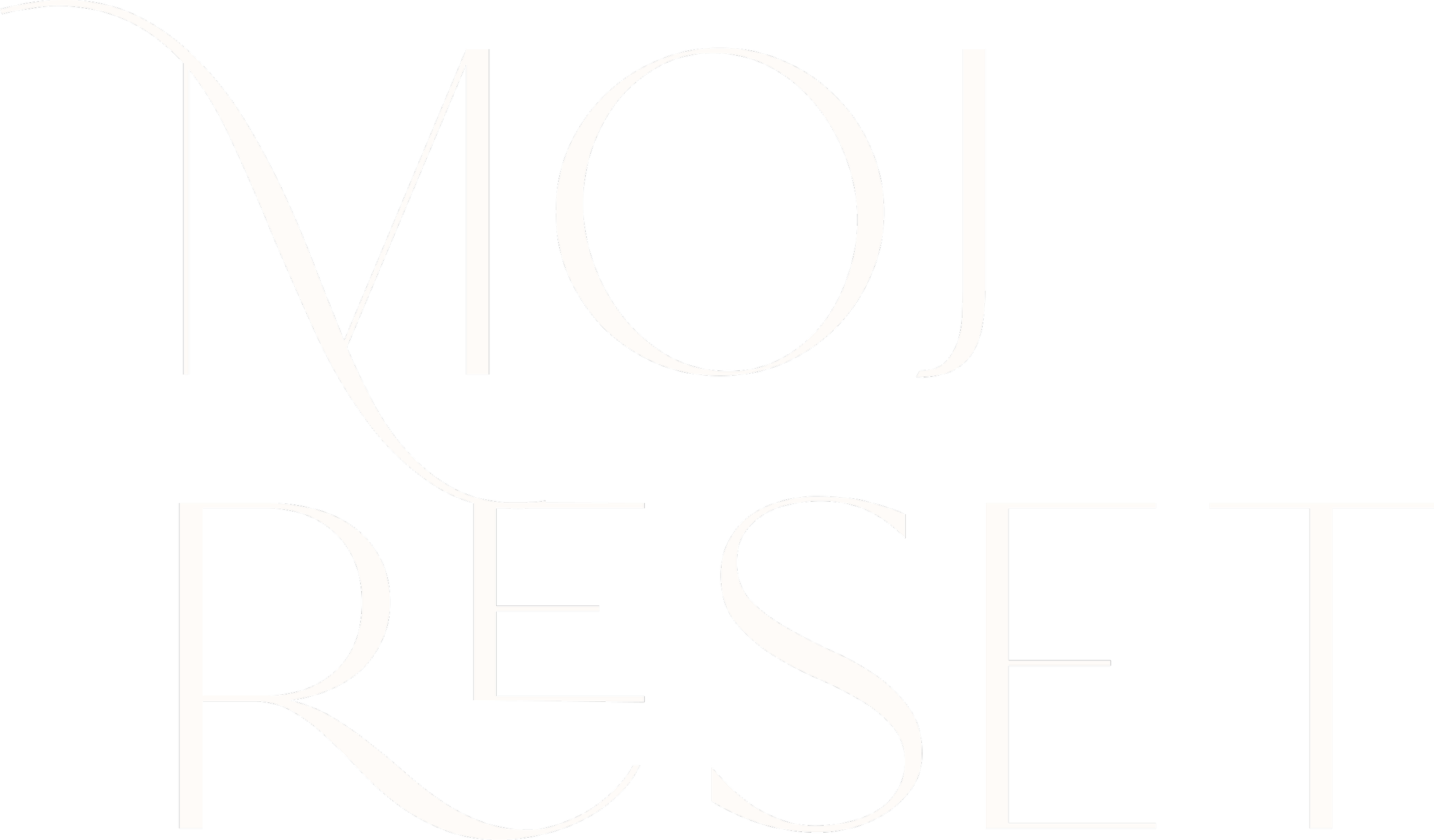 Weißer Schriftzug 'MOJ RESET', der in einem modernen, dünnen Schriftstil gestaltet ist.