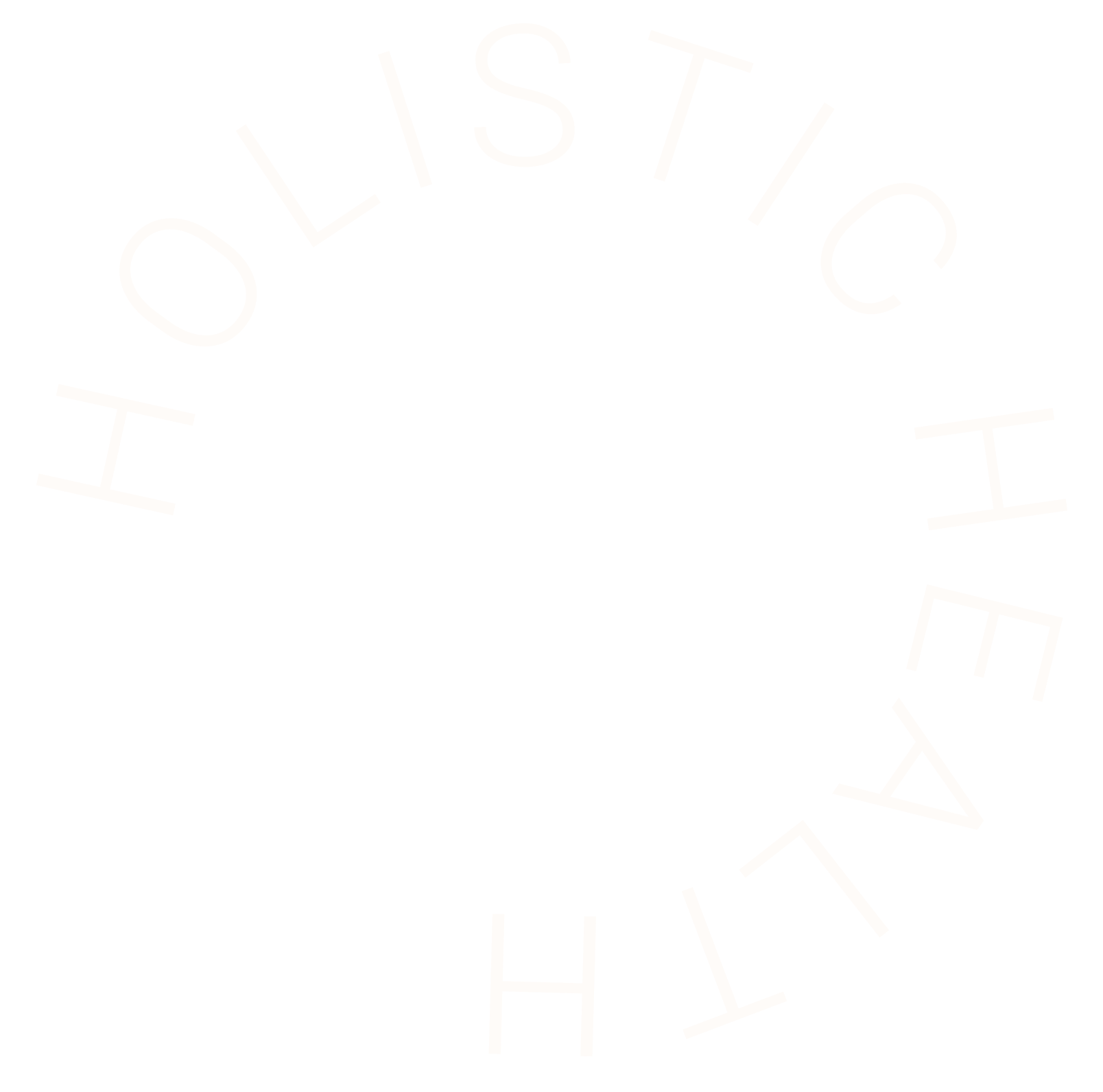 Weißes freigestelltes Logo MOJ mit weißem Schriftzug in einem Kreis: Holistic Health