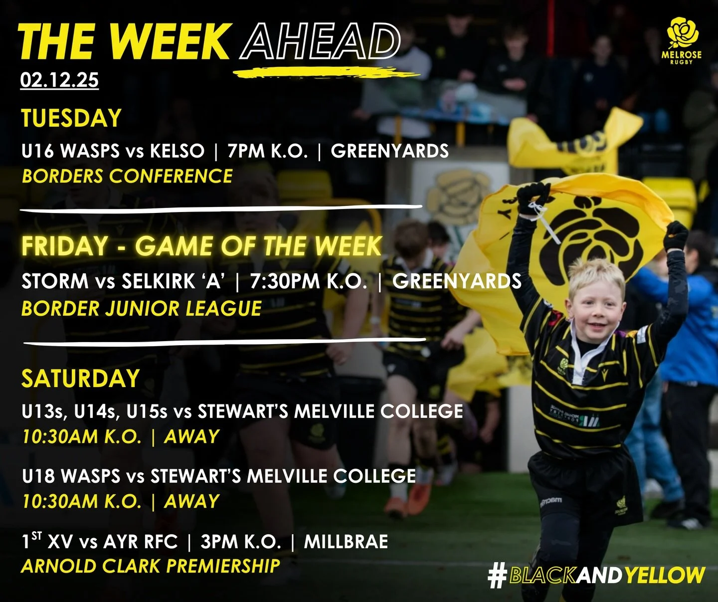The Week Ahead 🗓️

Another busy week of fixtures! With GAME OF THE WEEK happening Friday night, as the Storm host Selkirk A for a top of the table clash in Border Junior League 🔥

Keep an eye on our socials for any changes.

#blackandyellow🐝