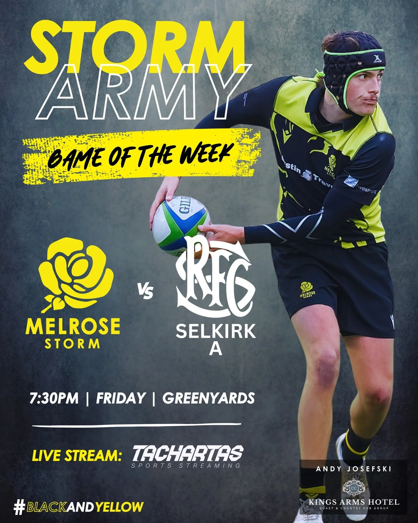 ＧＡＭＥ ＯＦ ＴＨＥ ＷＥＥＫ | Storm Army ⚡️

The Storm host @selkirkrfc A on Friday night at the Greenyards! A top of the Border Junior League clash for game of the week 😮&zwj;💨

@tachartas live streaming will also be covering the game, so you can tune in if 