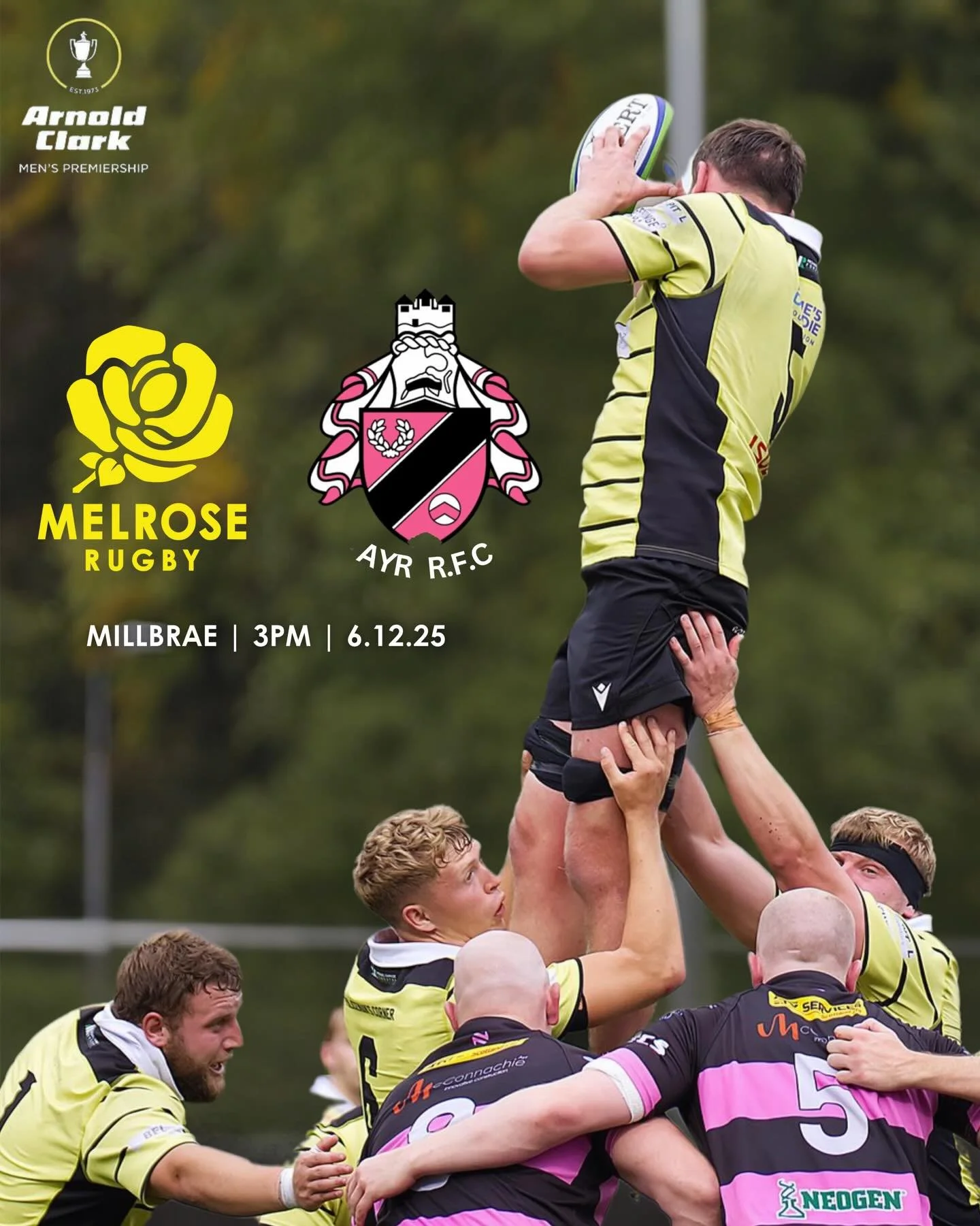 ＳＱＵＡＤ | Ayr (A)

Your First XV are on the road tomorrow to face @ayrrfc at Millbrae!

🕒 3pm KO
📍Millbrae | 6.12.25

#melroserugby #arnoldclarkpremiership 
#blackandyellow