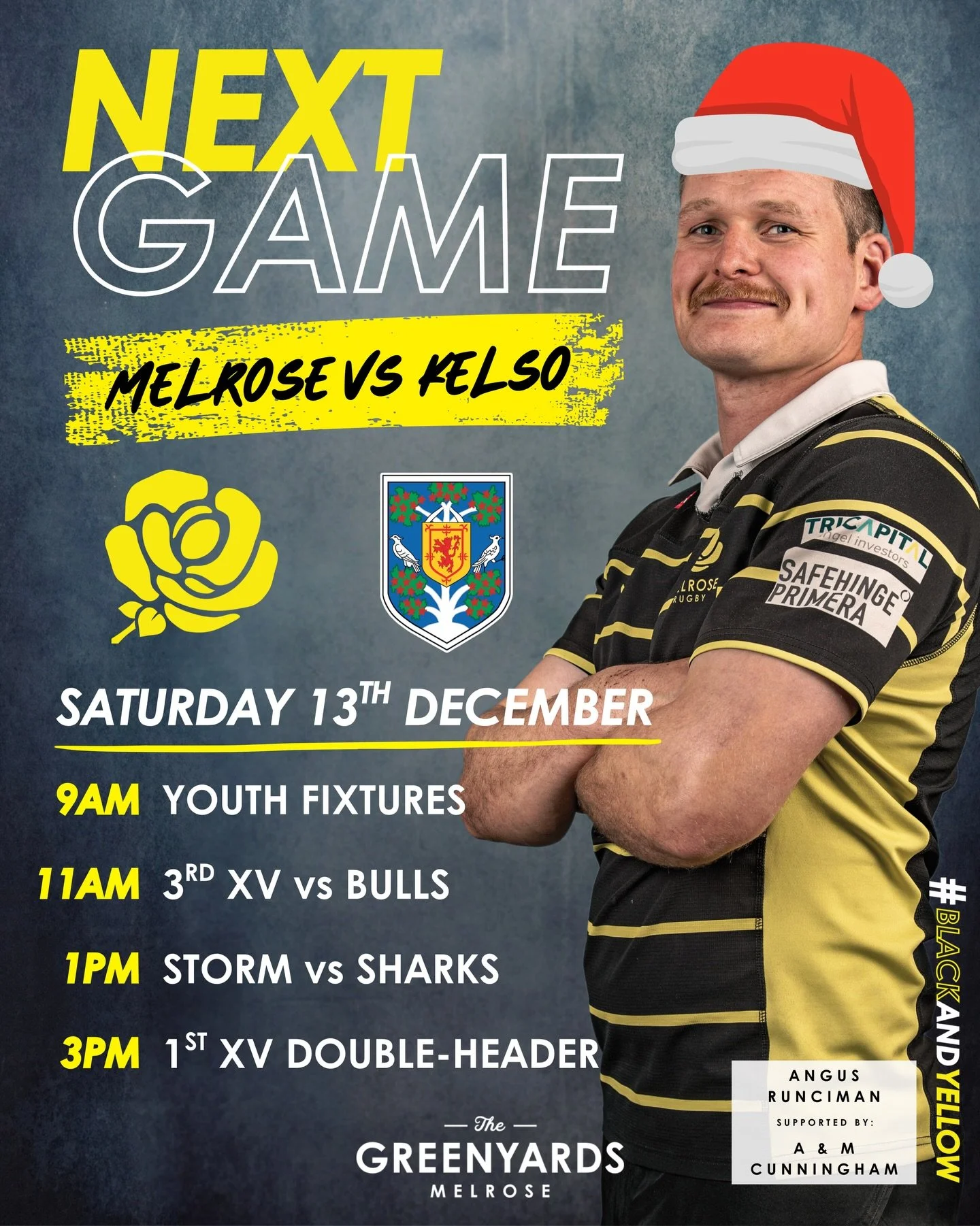DERBY DAY | Melrose vs Kelso 🤩

Christmas comes early to the Greenyards, as TD6 takes on TD5 with a full-fixture card of Melrose vs Kelso!

With six fixtures in total, including two youth games happening at Earlston High School, Saturday is not one 
