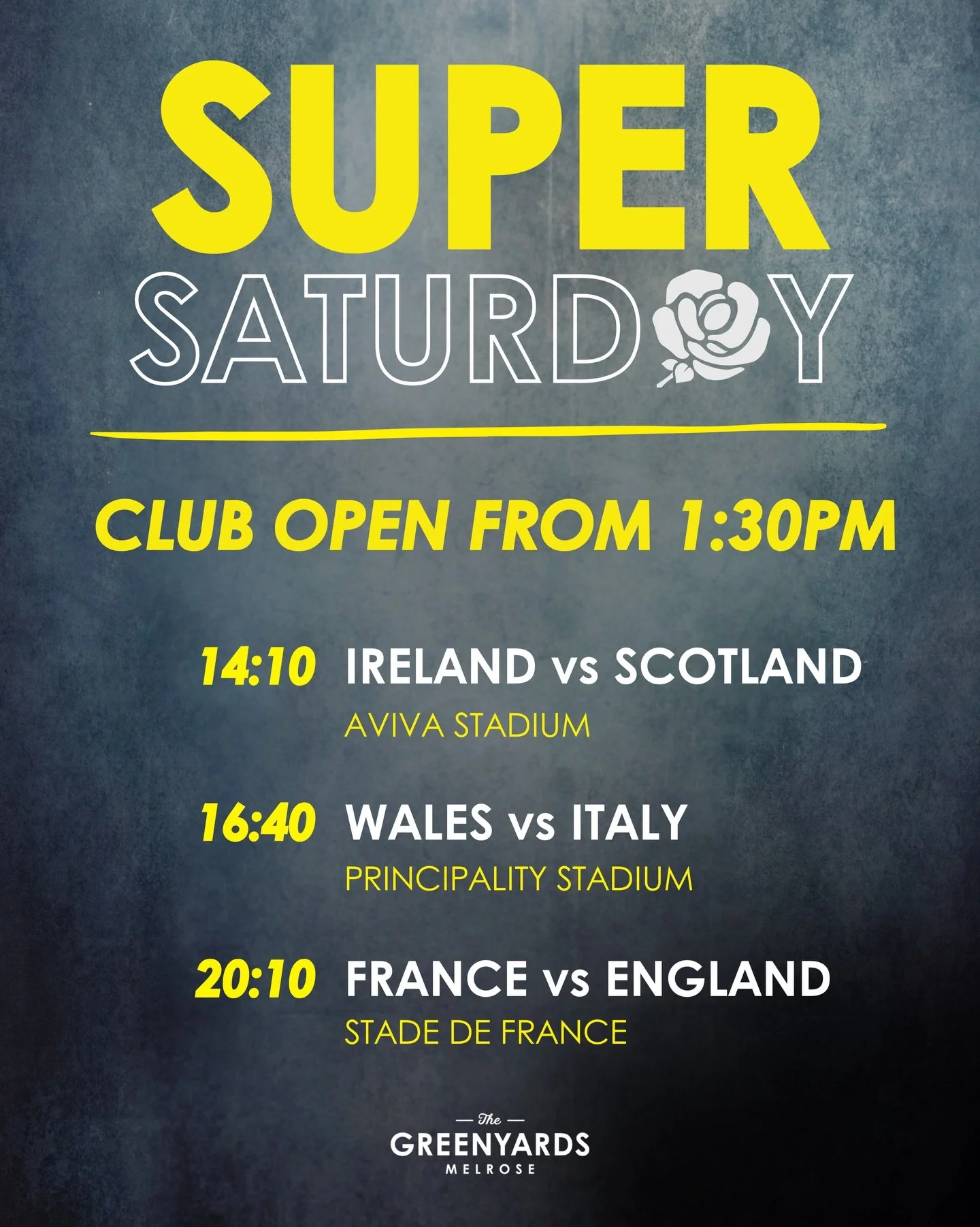 SUPER SATURDAY | See you all tomorrow 🏴󠁧󠁢󠁳󠁣󠁴󠁿🏴󠁧󠁢󠁳󠁣󠁴󠁿🏴󠁧󠁢󠁳󠁣󠁴󠁿

We&rsquo;re all set for the big showdown with three games back to back!

Bars will be open from 1:30 and we&rsquo;ll be serving food after the Scotland game. 

Come on 