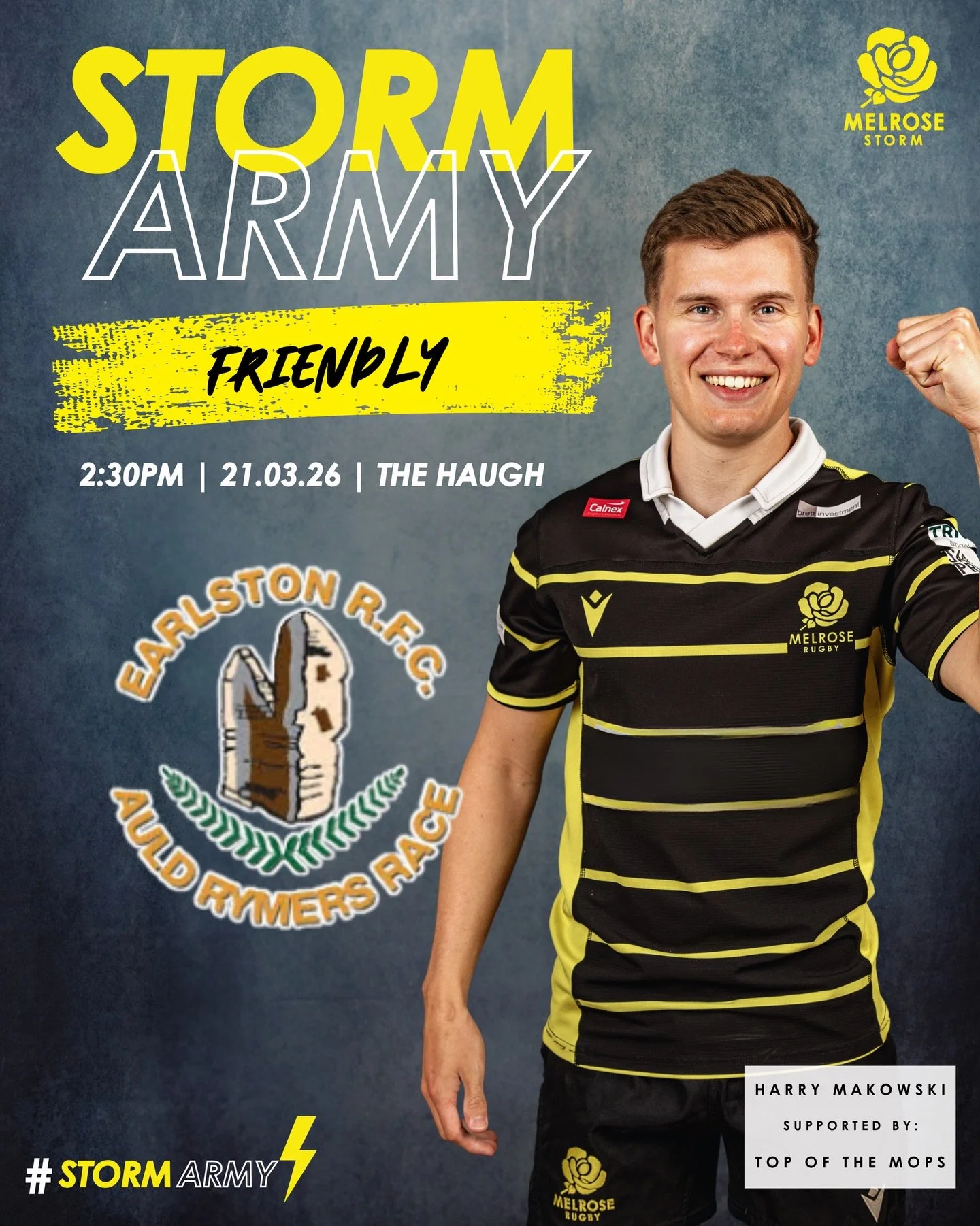 FIXTURE | The Storm Army head to the Haugh⚡️

The Storm are looking forward to their friendly against @earlstonrugbyclub tomorrow, 2:30pm kick-off!

Earlston&rsquo;s clubhouse bar will be open from 1pm 🍻

#BlackandYellow🐝