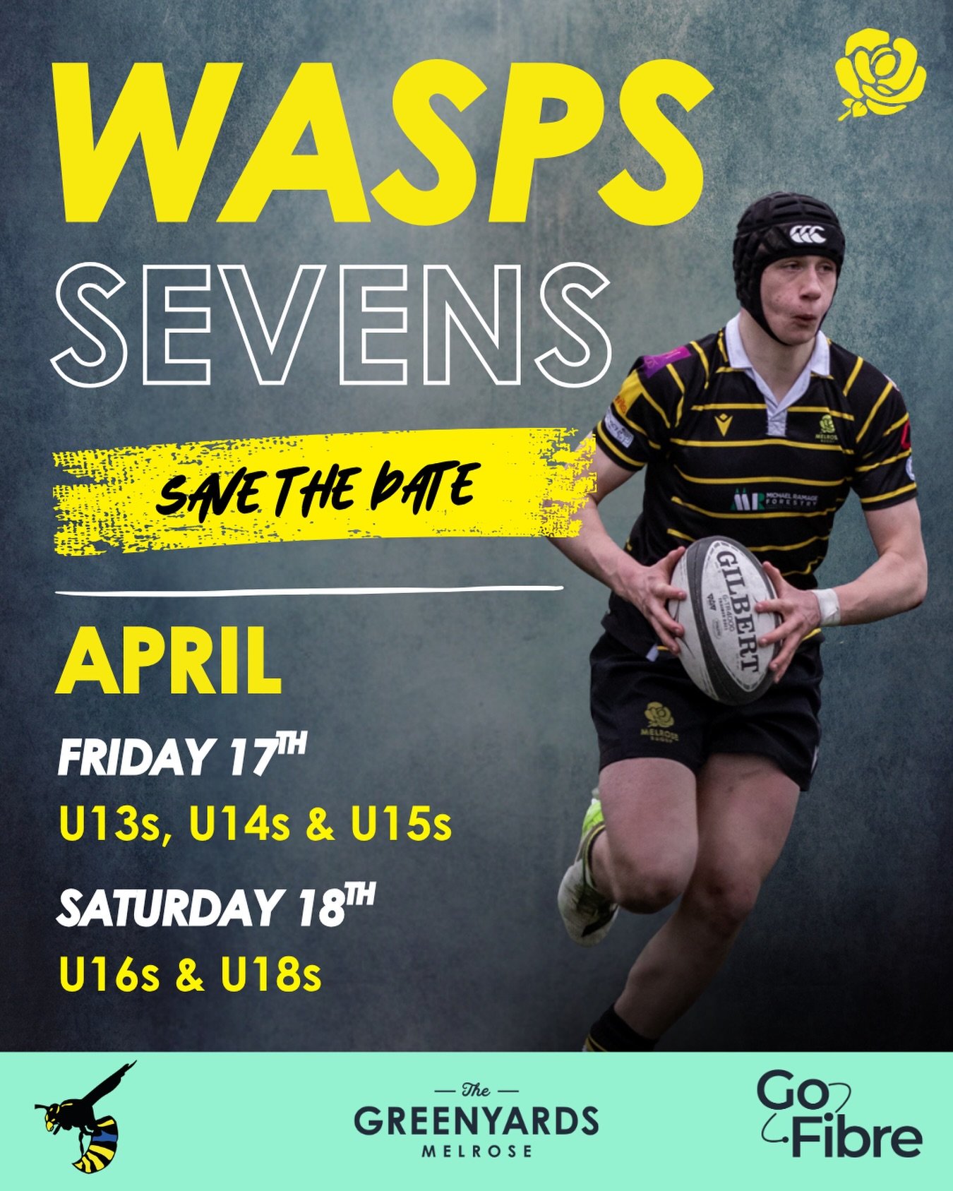 WASPS SEVENS | 17th &amp; 18th April 🗓️

Save the date for our Melrose Wasps Sevens sponsored by GoFibre.

Two days of action packed rugby at the Greenyards!

More info to follow..

#blackandyellow🐝