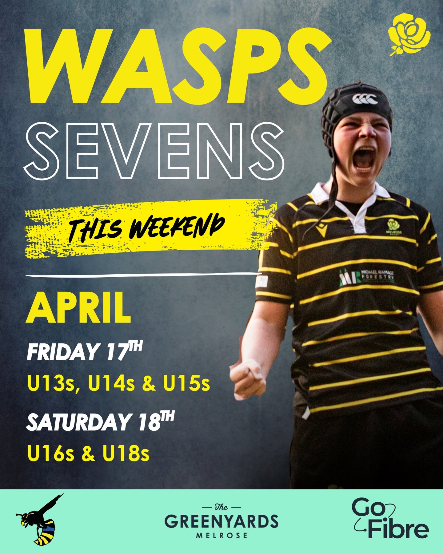 WASPS | GoFibre Wasps 7s 🏆

This Friday and Saturday we host our Borders Youth 7s competitions at the Greenyards. 

With the rugby kicking off at 9am on Friday and 10am on Saturday, there will be plenty of action to watch!

More info to follow this 
