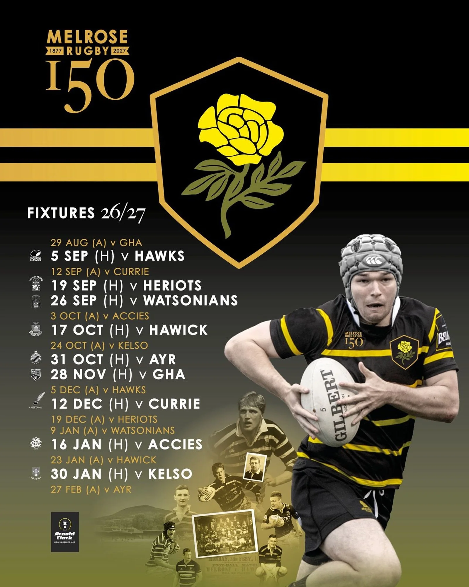 2026/27 Arnold Clark Premiership Fixtures 🏆

The 1st XV will kick-off their Premiership campaign away to GHA, with our first home game against Glasgow Hawks in round 2! 

It&rsquo;s going to be a big season as we celebrate 150 years of Melrose Rugby