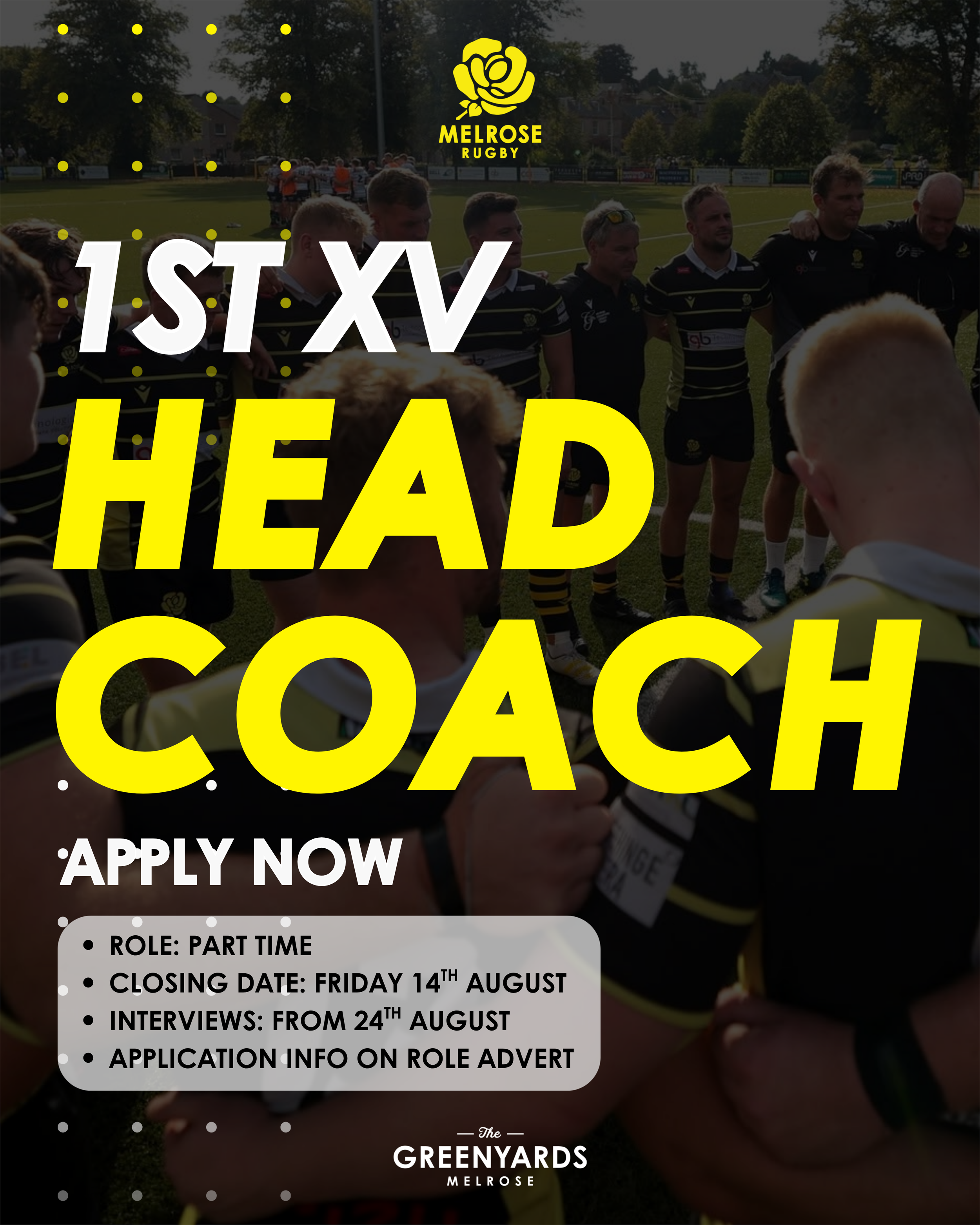 ROLE VACANCY: 1ST XV HEAD COACH 
