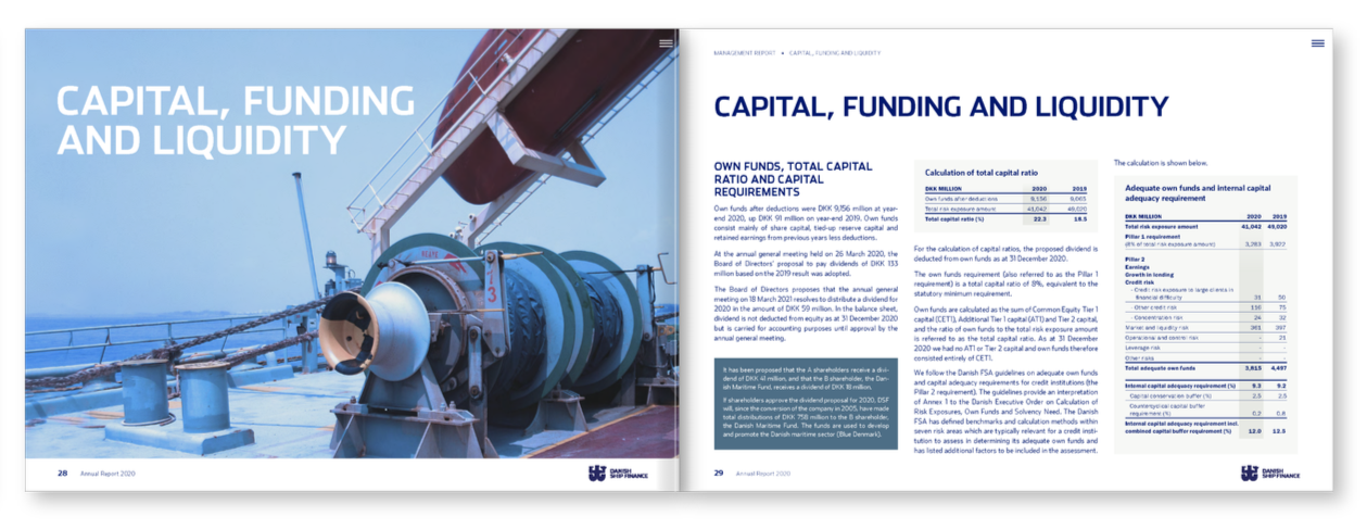 Danish Ship Finance annual report spread on capital, funding and liquidity