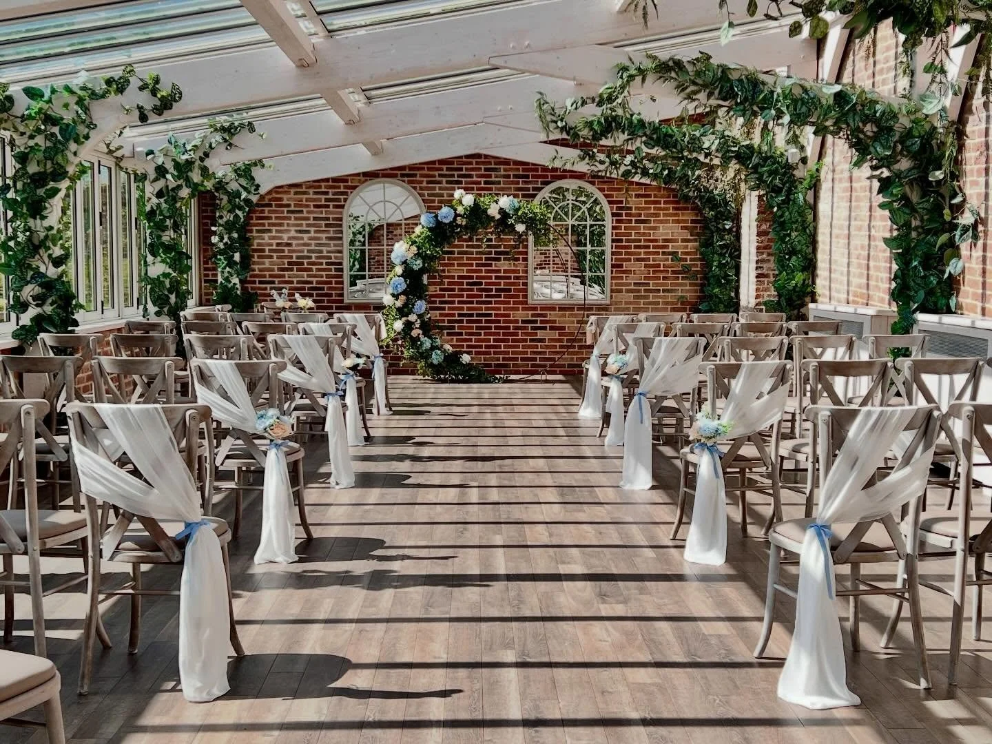 Danielle &amp; Nathan. 
We love weddings at the very beautiful @foxtailbarnsvenue and this was no exception! 

The colour palette was so pretty with dusty blue, peach and white tones throughout.

The spring sunshine lit up the ceremony room and the m