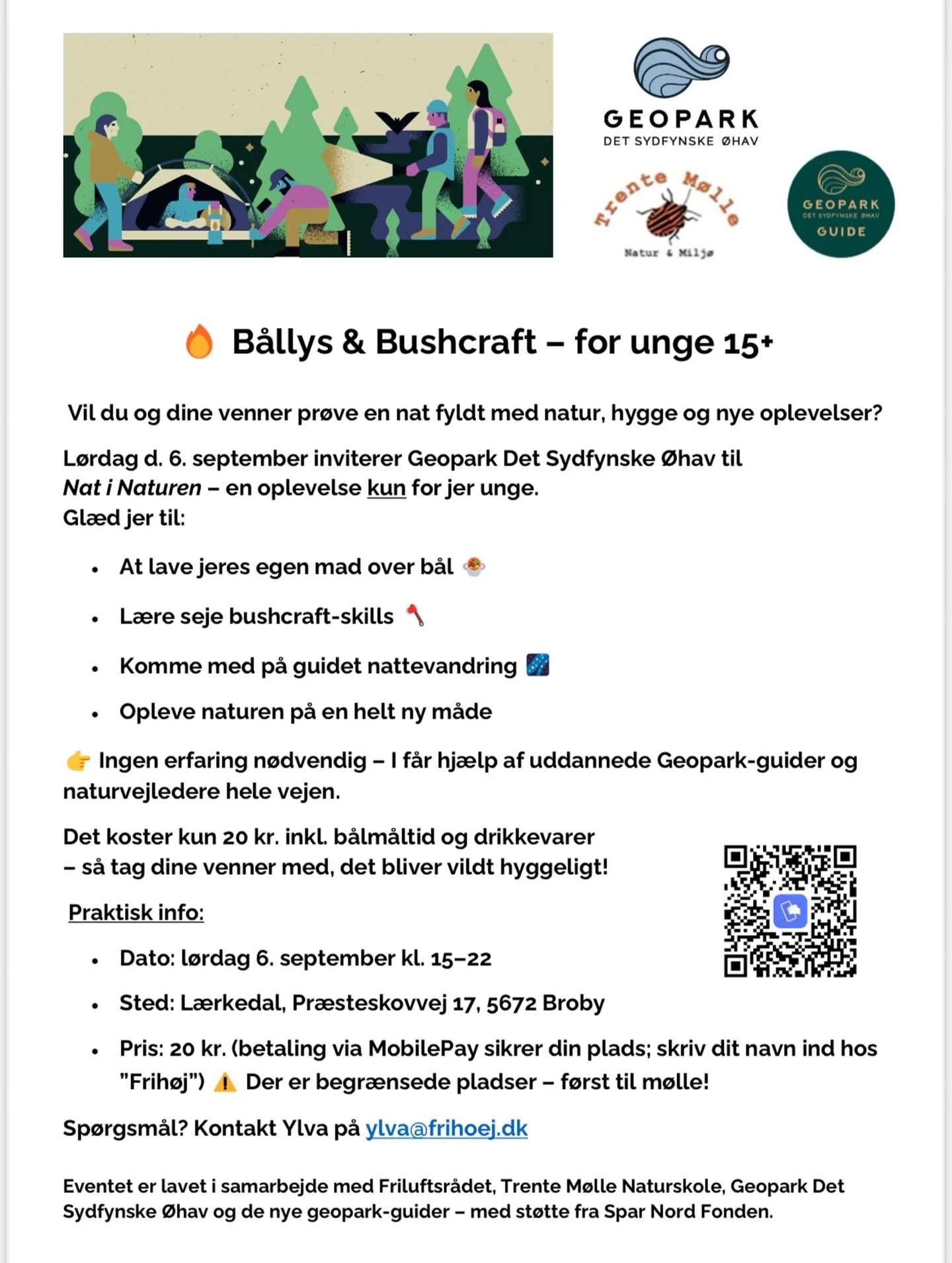 B&aring;llys &amp; Bushcraft - for unge 15+🔥 

Er du til hygge og nye oplevelser i naturen? S&aring; tag dine venner med til L&aelig;rkedal p&aring; l&oslash;rdag d. 6. Sep. I f&aring;r b&aring;lmad, Bushcraft skills, nattevandring og godt selskab -