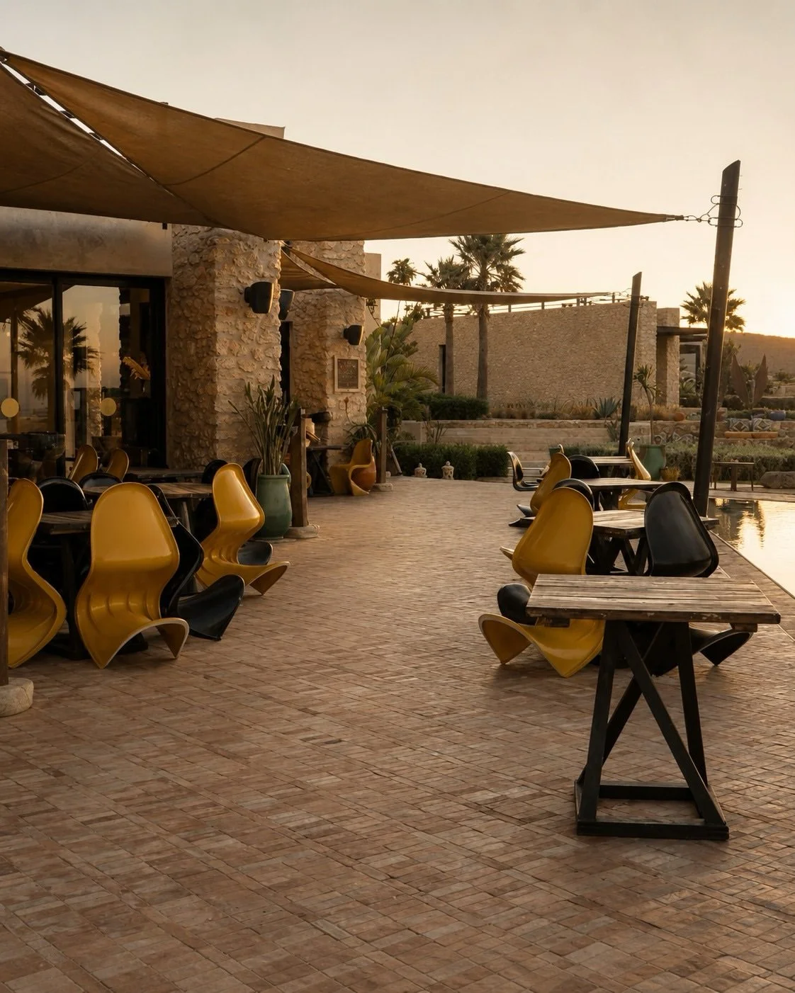 Outdoor dining terrace with panoramic view — full board vegetarian yoga horse riding retreat Essaouira Morocco