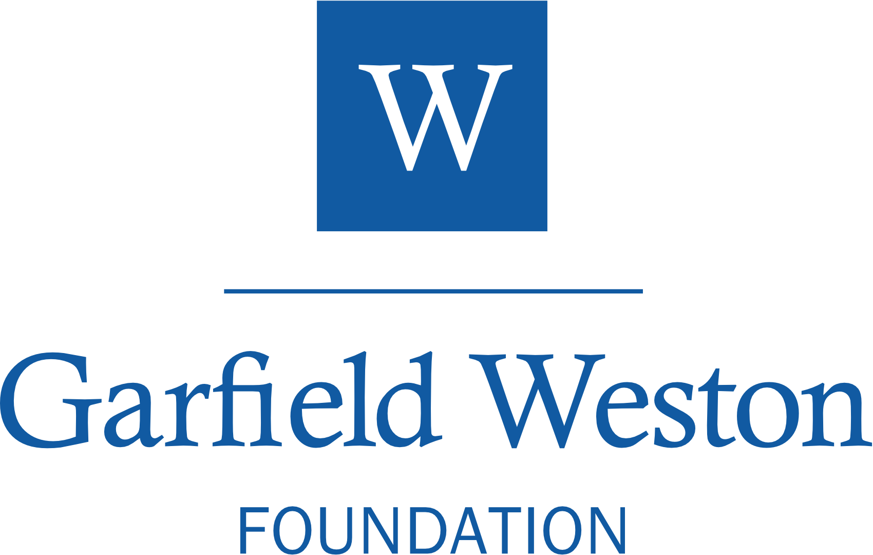 Logo of the Garfield Weston Foundation, featuring a blue square with a black 'W' at the center, and the foundation's name in blue text below.